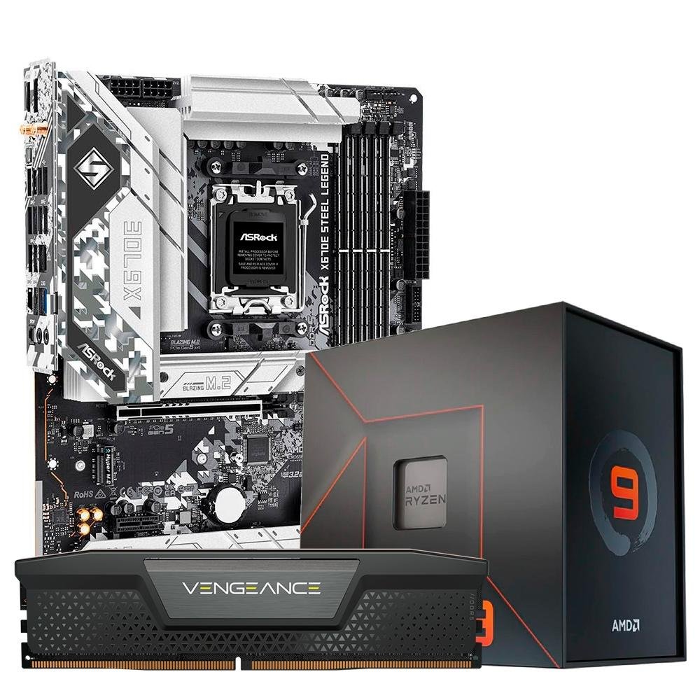 Kit Processador AMD Ryzen 9 7900X + Placa-Mãe Asrock X670E Steel