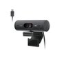 Webcam + Suporte Logitech Brio 500 Full HD, 1080p, 30 FPS, com Microfones Duplos, USB, Suporte Incluso, Grafite - 960-001412