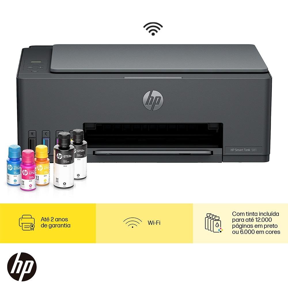 Impressora Multifuncional Tanque de Tinta HP Smart Tank 581 Colorida Wi-Fi (4A8D5A#AK4)
