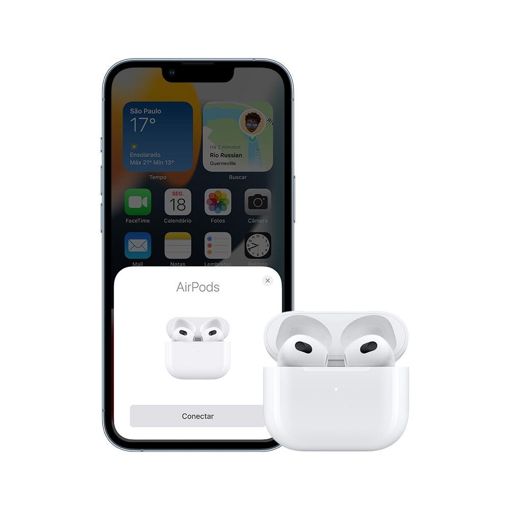 AirPods Apple, 3ª geração, com estojo de recarga Lighting, Branco - MPNY3BE/A AirPods Apple, 3ª geração, com estojo de recarga Lighting, Branco - MPNY3BE/A