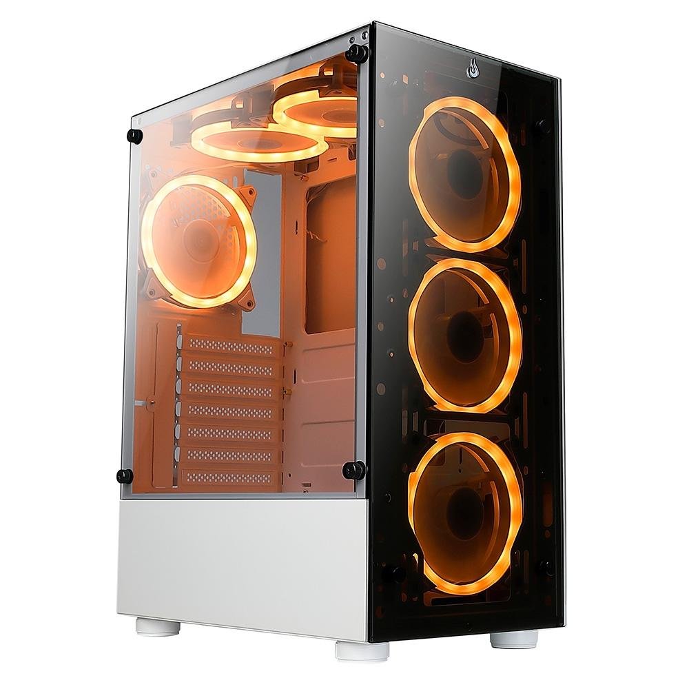 Gabinete Gamer Rise Mode Glass 06x, Mid Tower, ARGB, ATX, Lateral e Frente em Vidro, 6x Fans, Branco - RM-CA-06XW-ARGB