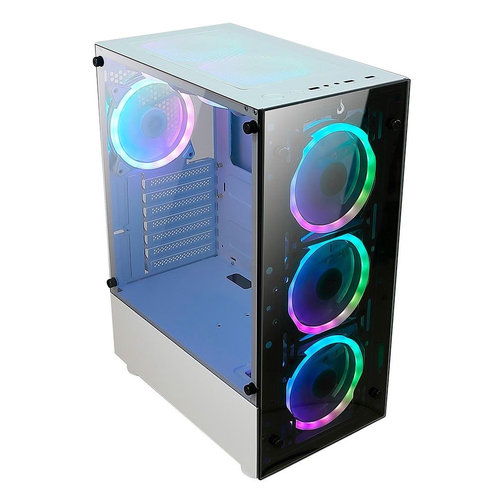 Gabinete Gamer Rise Mode Glass 06x, Mid Tower, ARGB, ATX, Lateral e Frente em Vidro, 6x Fans, Branco - RM-CA-06XW-ARGB