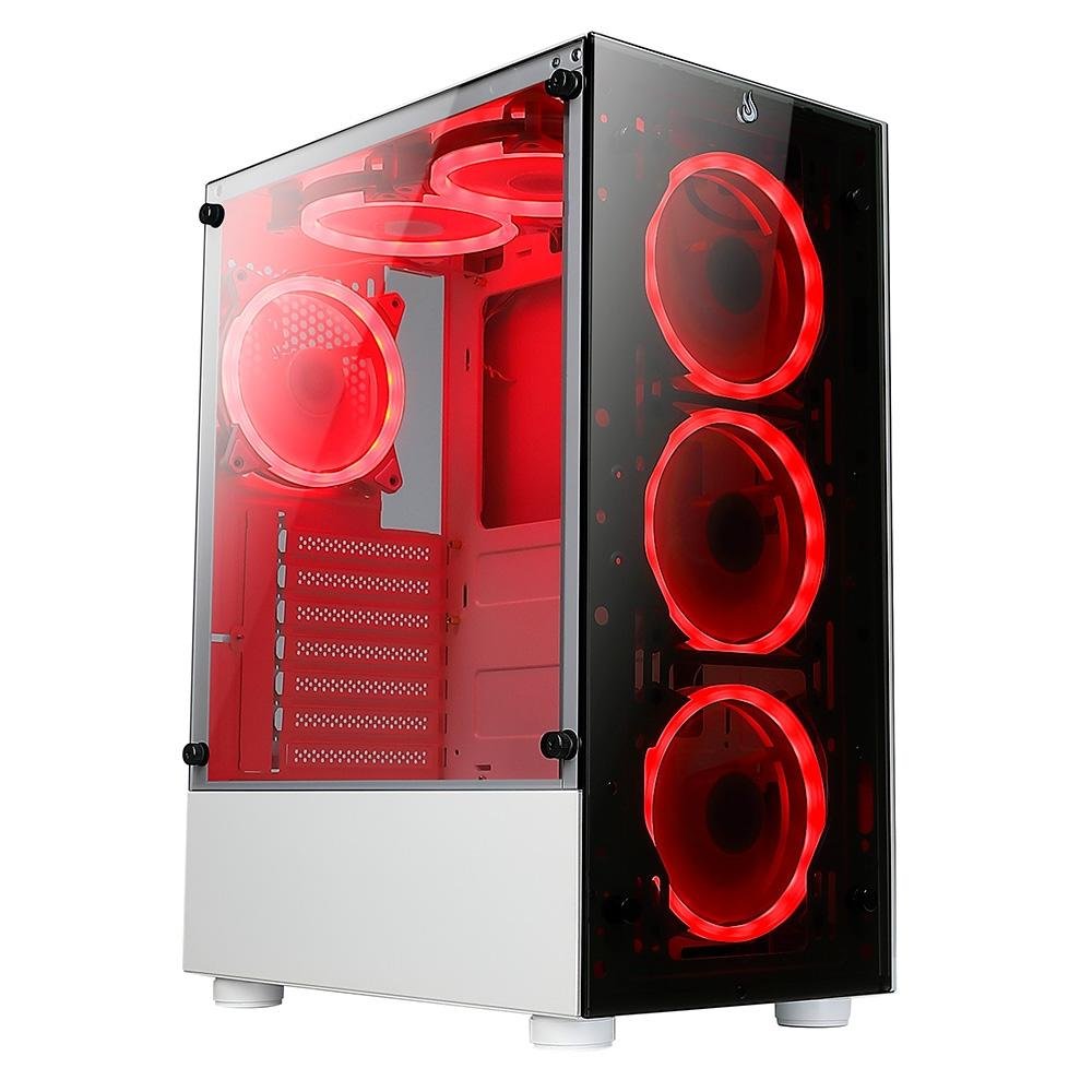 Gabinete Gamer Rise Mode Glass 06x, Mid Tower, ARGB, ATX, Lateral e Frente em Vidro, 6x Fans, Branco - RM-CA-06XW-ARGB