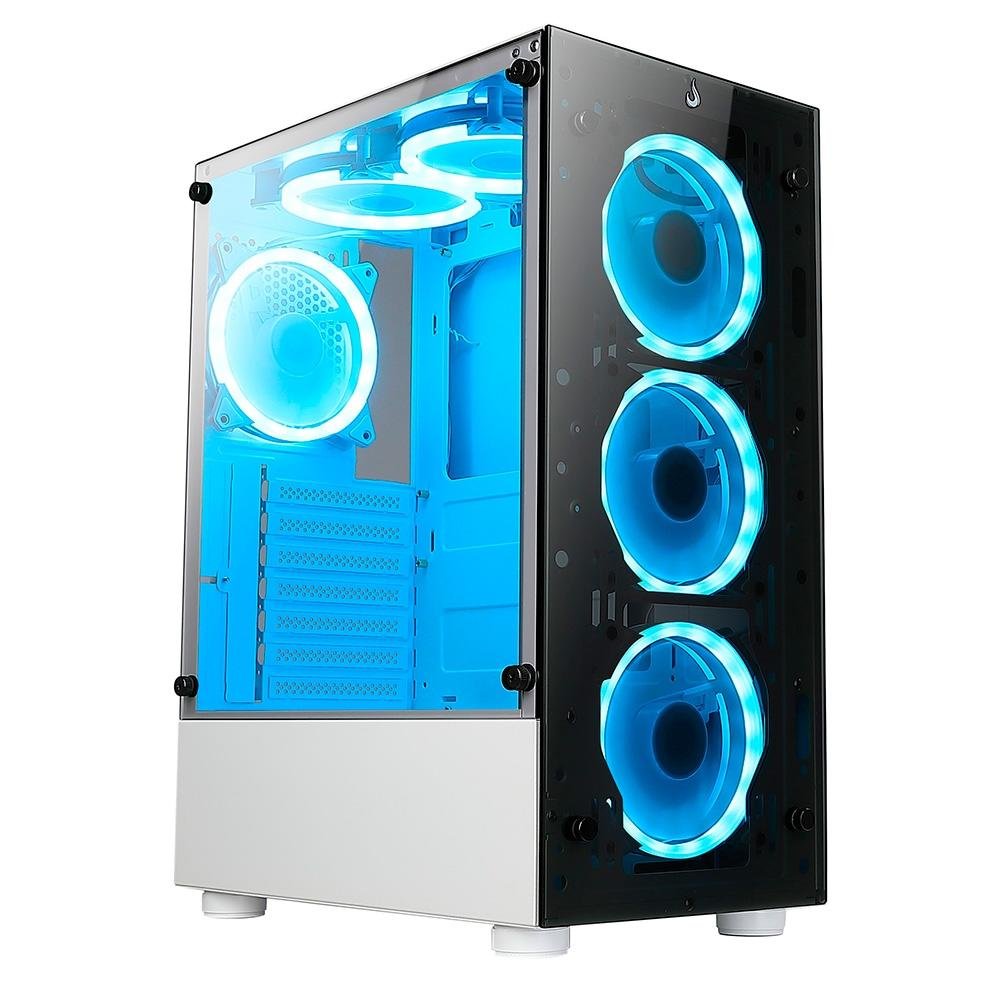 Gabinete Gamer Rise Mode Glass 06x, Mid Tower, ARGB, ATX, Lateral e Frente em Vidro, 6x Fans, Branco - RM-CA-06XW-ARGB