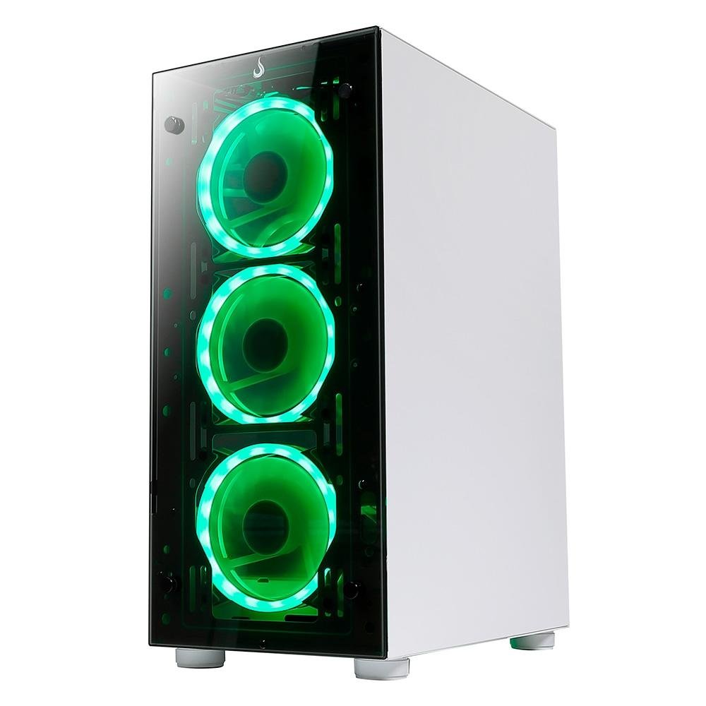 Gabinete Gamer Rise Mode Glass 06x, Mid Tower, ARGB, ATX, Lateral e Frente em Vidro, 6x Fans, Branco - RM-CA-06XW-ARGB
