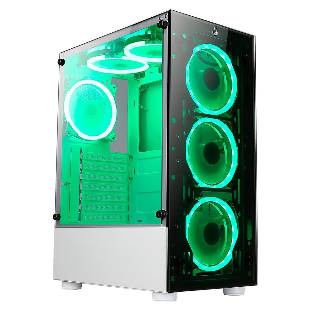 Gabinete Gamer Rise Mode Glass 06x, Mid Tower, ARGB, ATX, Lateral e Frente em Vidro, 6x Fans, Branco - RM-CA-06XW-ARGB