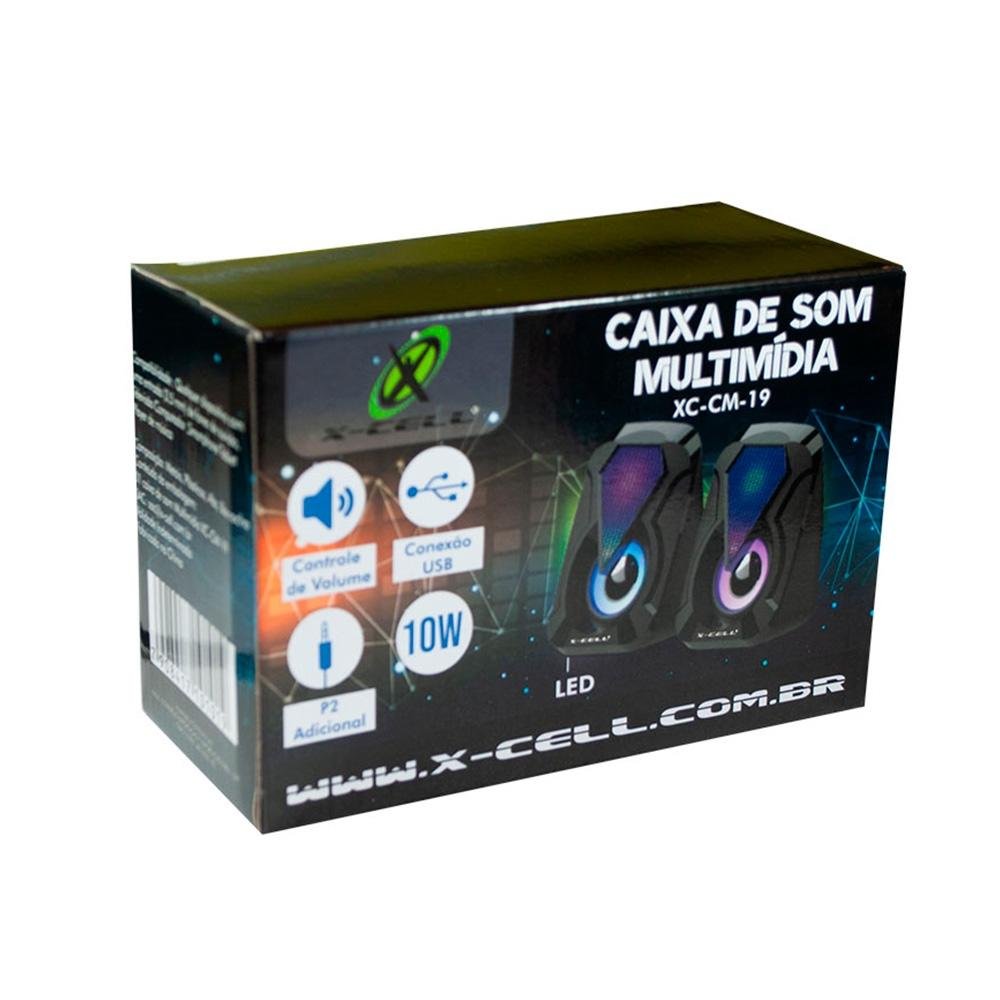 Caixa de Som X-Cell XC-CM-19 Multimidia, LED, 10W, Preto - XC-CM-19 Caixa de Som X-Cell XC-CM-19 Multimidia, LED, 10W, Preto - XC-CM-19