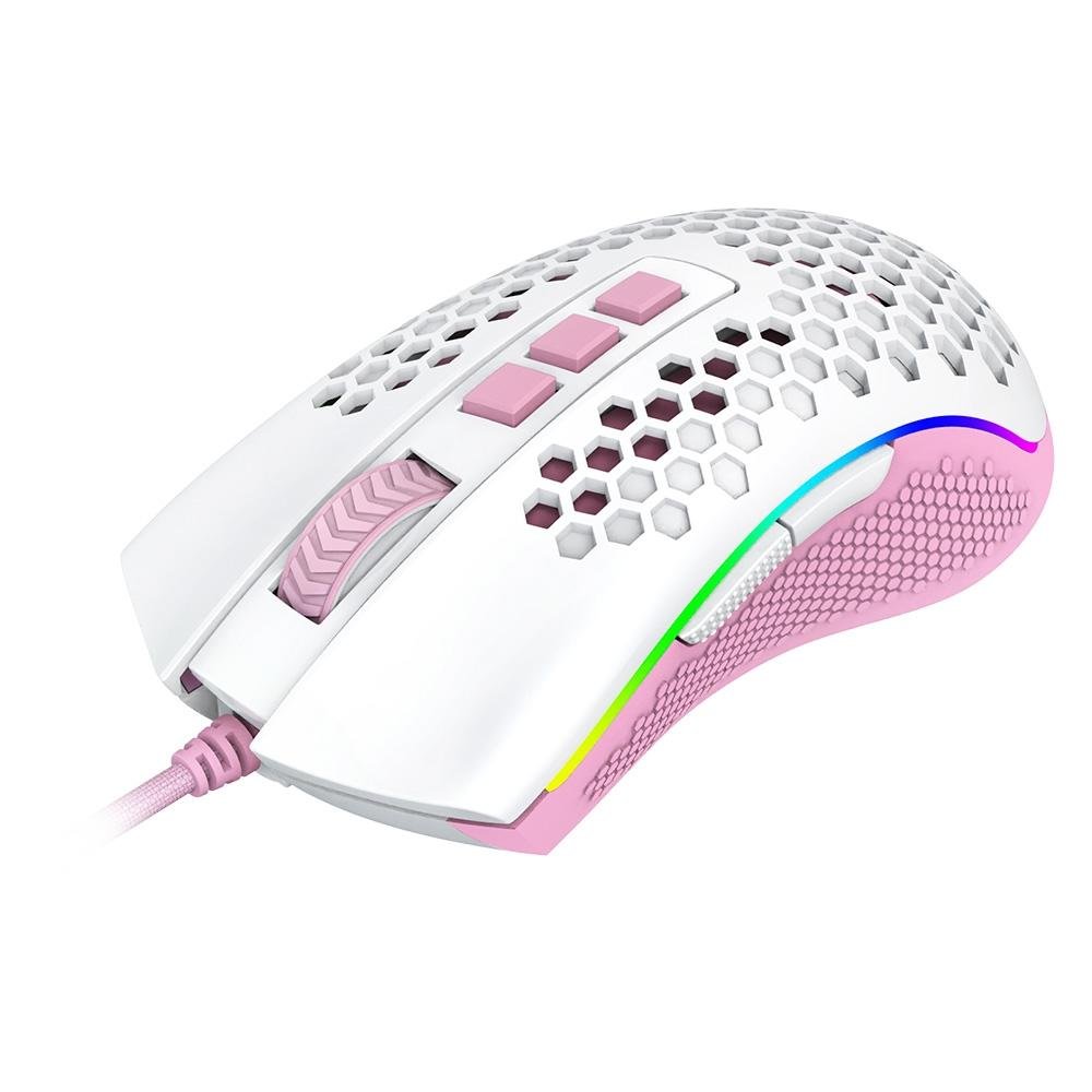 Mouse Gamer Redragon Storm RGB, 12400 DPI, 8 Botões, Branco e Rosa - M808WP-RGB