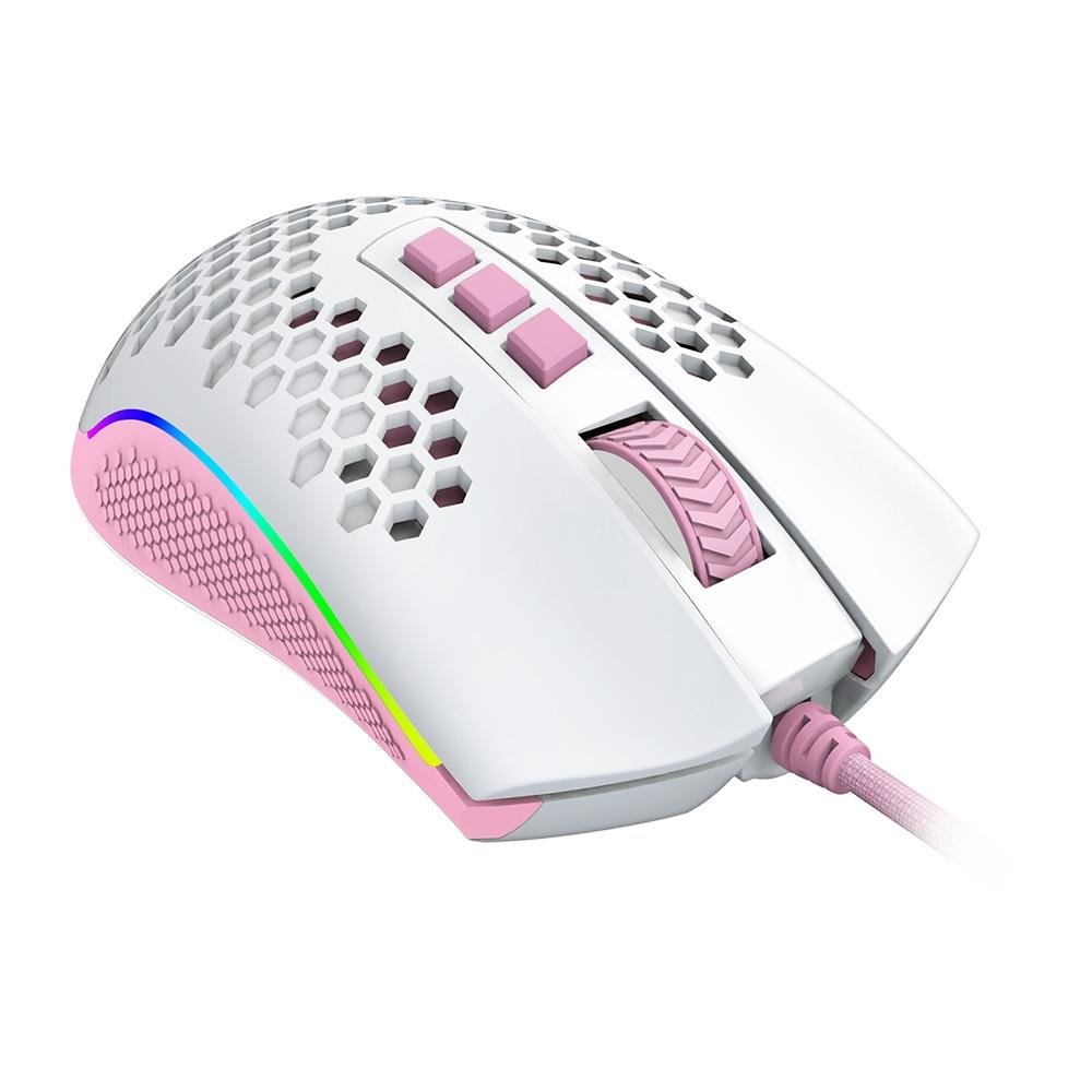 Mouse Gamer Redragon Storm RGB, 12400 DPI, 8 Botões, Branco e Rosa - M808WP-RGB