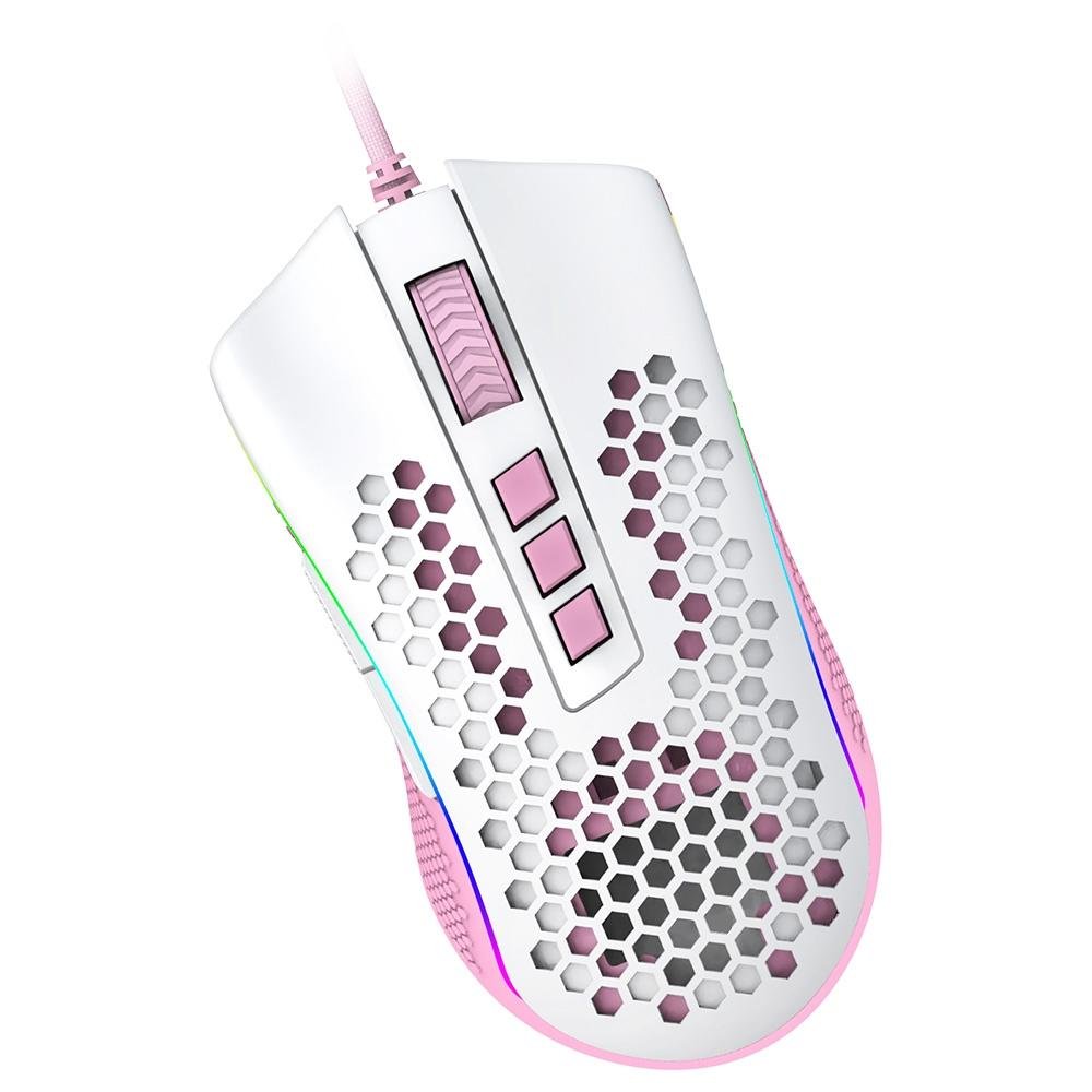 Mouse Gamer Redragon Storm RGB, 12400 DPI, 8 Botões, Branco e Rosa - M808WP-RGB