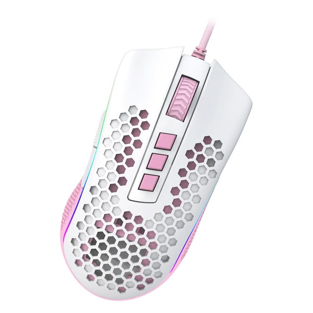 Mouse Gamer Redragon Storm RGB, 12400 DPI, 8 Botões, Branco e Rosa - M808WP-RGB