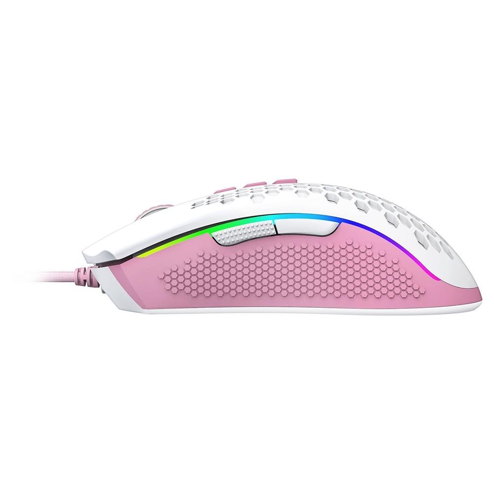 Mouse Gamer Redragon Storm RGB, 12400 DPI, 8 Botões, Branco e Rosa - M808WP-RGB