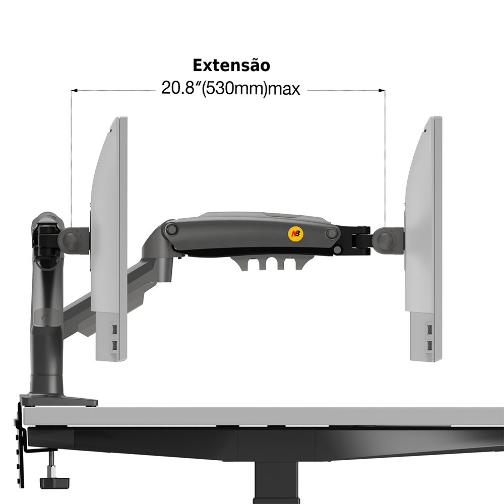 Suporte de Mesa Articulado para Monitor de 17" a 32" North Bayou, Ajustes com Pistão a Gás, Grafite - F80 NB Suporte de Mesa Articulado para Monitor de 17" a 32" North Bayou, Ajustes com Pistão a Gás, Grafite - F80 NB