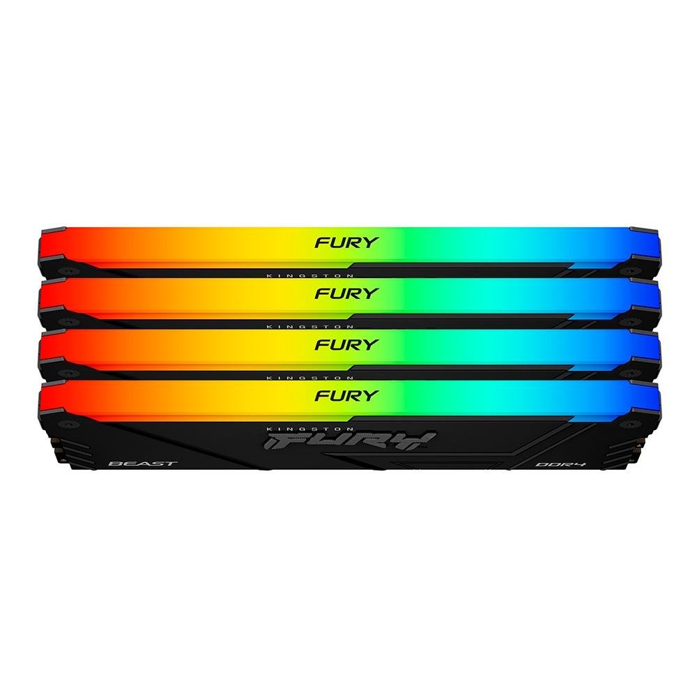 Memória RAM Kingston Fury Beast, RGB, 128GB (4x32GB), 3600MHz, DDR4, CL17, Preto - KF436C18BB2AK4/128