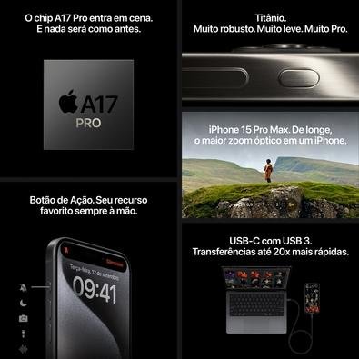iPhone 15 Pro Apple 512GB, Titânio Preto | KaBuM!