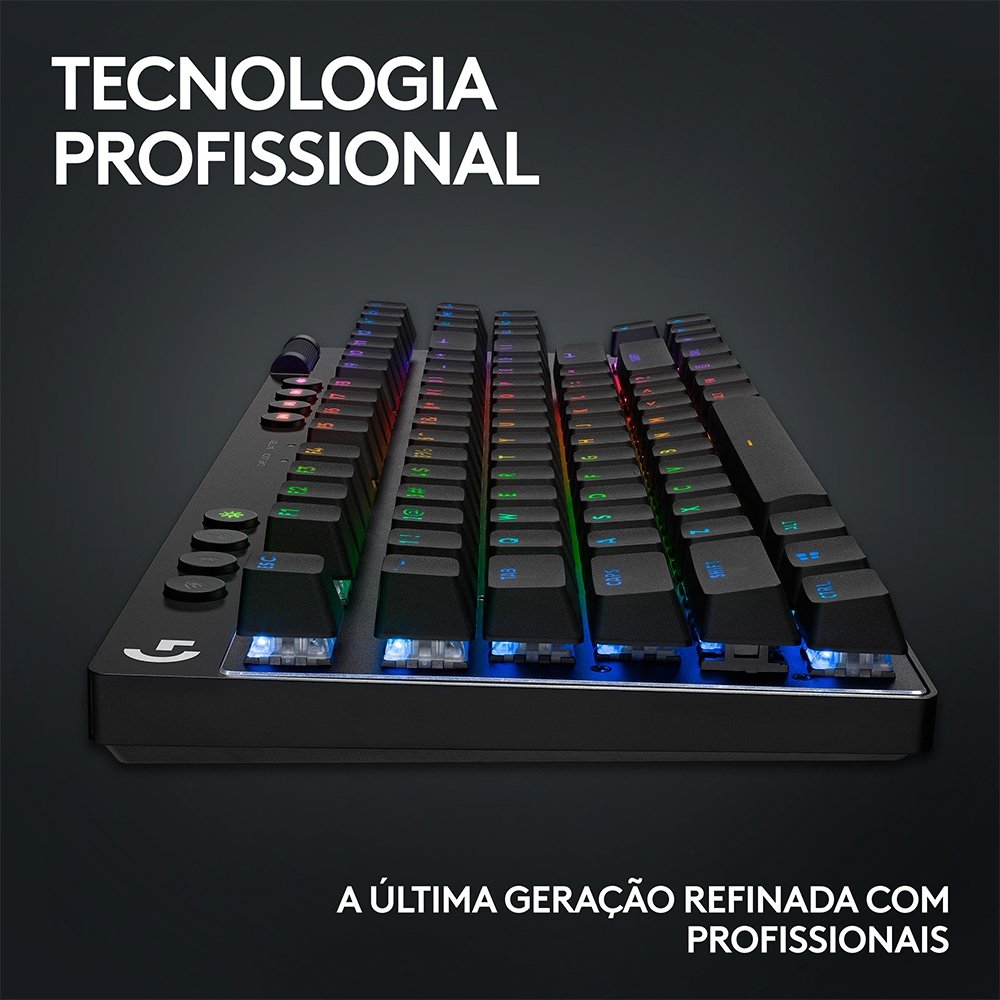Teclado Gamer Sem Fio Logitech G Pro X com design TKL, Layout US, RGB LIGHTSYNC e Switch Exclusivo GX Brown Tactile, Preto- 920-012127