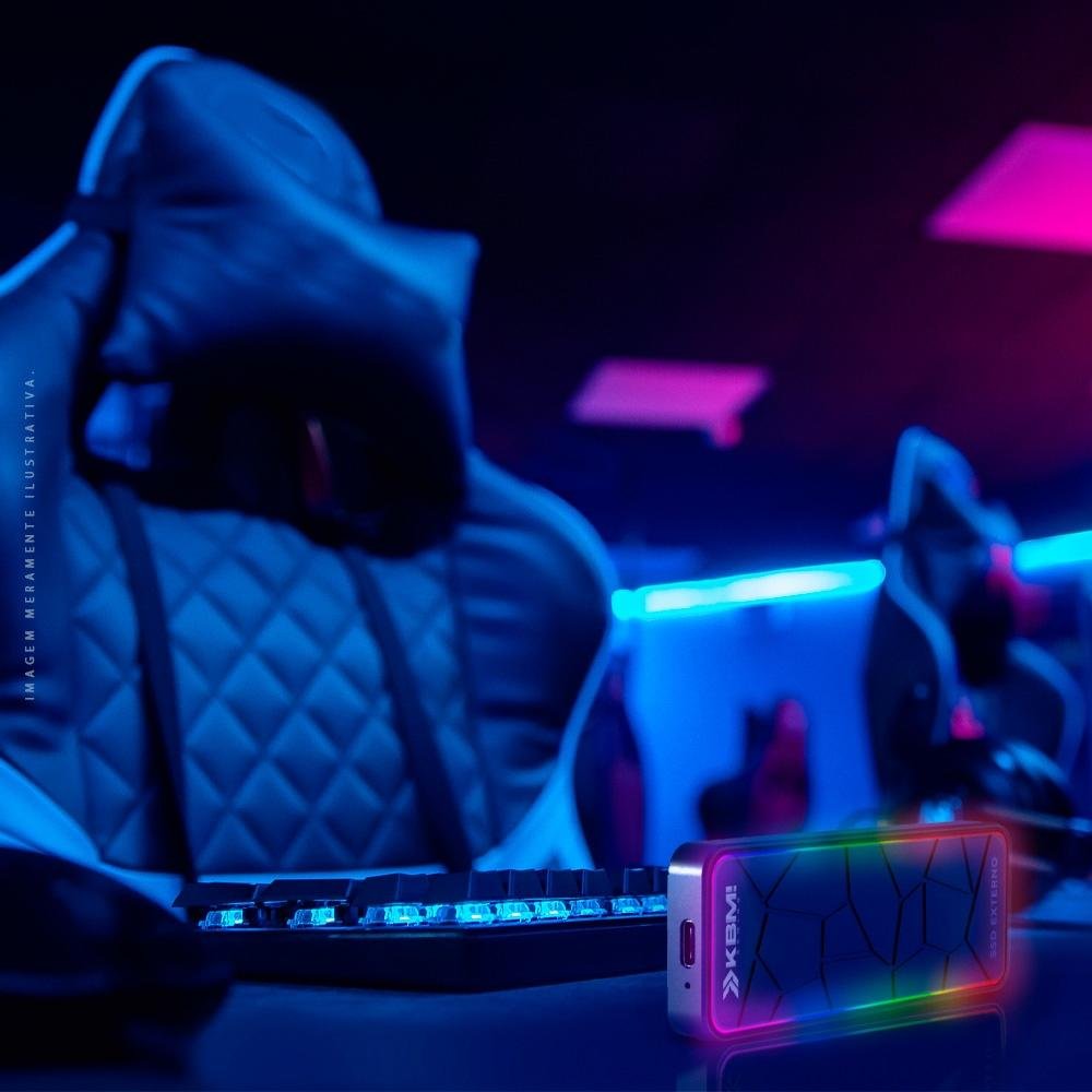 SSD Externo 2TB KBM! GAMING, Portátil, RGB, USB & USB-C, Leitura 390MB/s, Gravação 370MB/s, Colorida - KGSSE200200