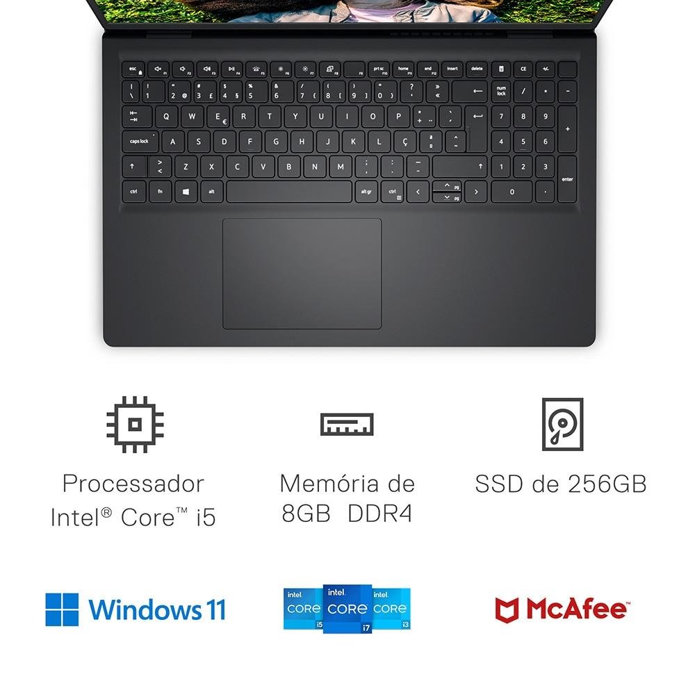 Notebook Dell Inspiron Intel Core i5-1235U, 8GB RAM, SSD 256GB, 15.6" Full HD, Windows 11, Preto - I15-I120K-A20PF Notebook Dell Inspiron Intel Core i5-1235U, 8GB RAM, SSD 256GB, 15.6" Full HD, Windows 11, Preto - I15-I120K-A20PF