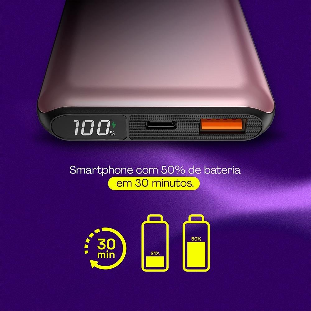 Carregador Portátil Power Bank Geonav, 10.000 MAh, Rosa Dourado - PB10K20WRG Carregador Portátil Power Bank Geonav, 10.000 MAh, Rosa Dourado - PB10K20WRG
