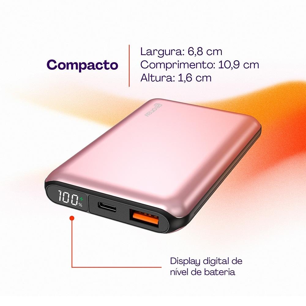 Carregador Portátil Power Bank Geonav, 10.000 MAh, Rosa Dourado - PB10K20WRG Carregador Portátil Power Bank Geonav, 10.000 MAh, Rosa Dourado - PB10K20WRG