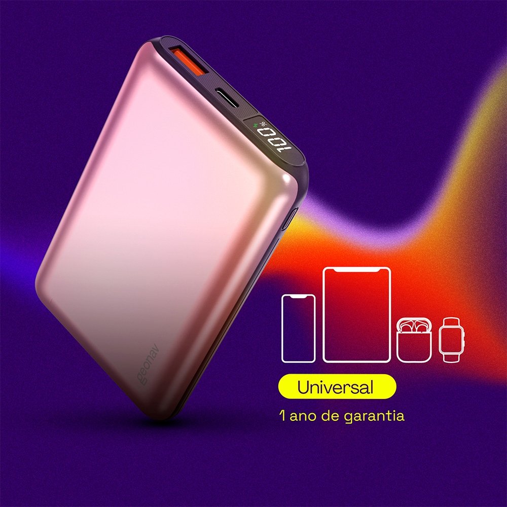 Carregador Portátil Power Bank Geonav, 10.000 MAh, Rosa Dourado - PB10K20WRG Carregador Portátil Power Bank Geonav, 10.000 MAh, Rosa Dourado - PB10K20WRG