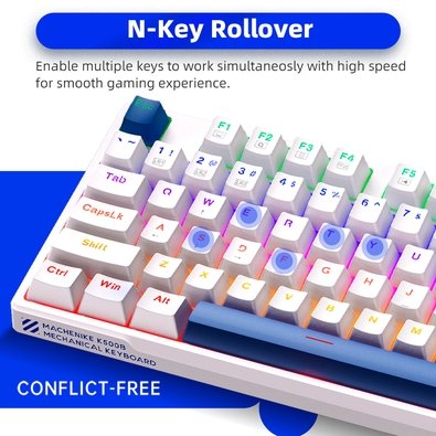 Teclado Mecânico Gamer Machenike K500B-B87 RGB, Switch RED, Layout 80%, Usb-C, Abnt2, Branco E Azul - REF JJ02GZ009