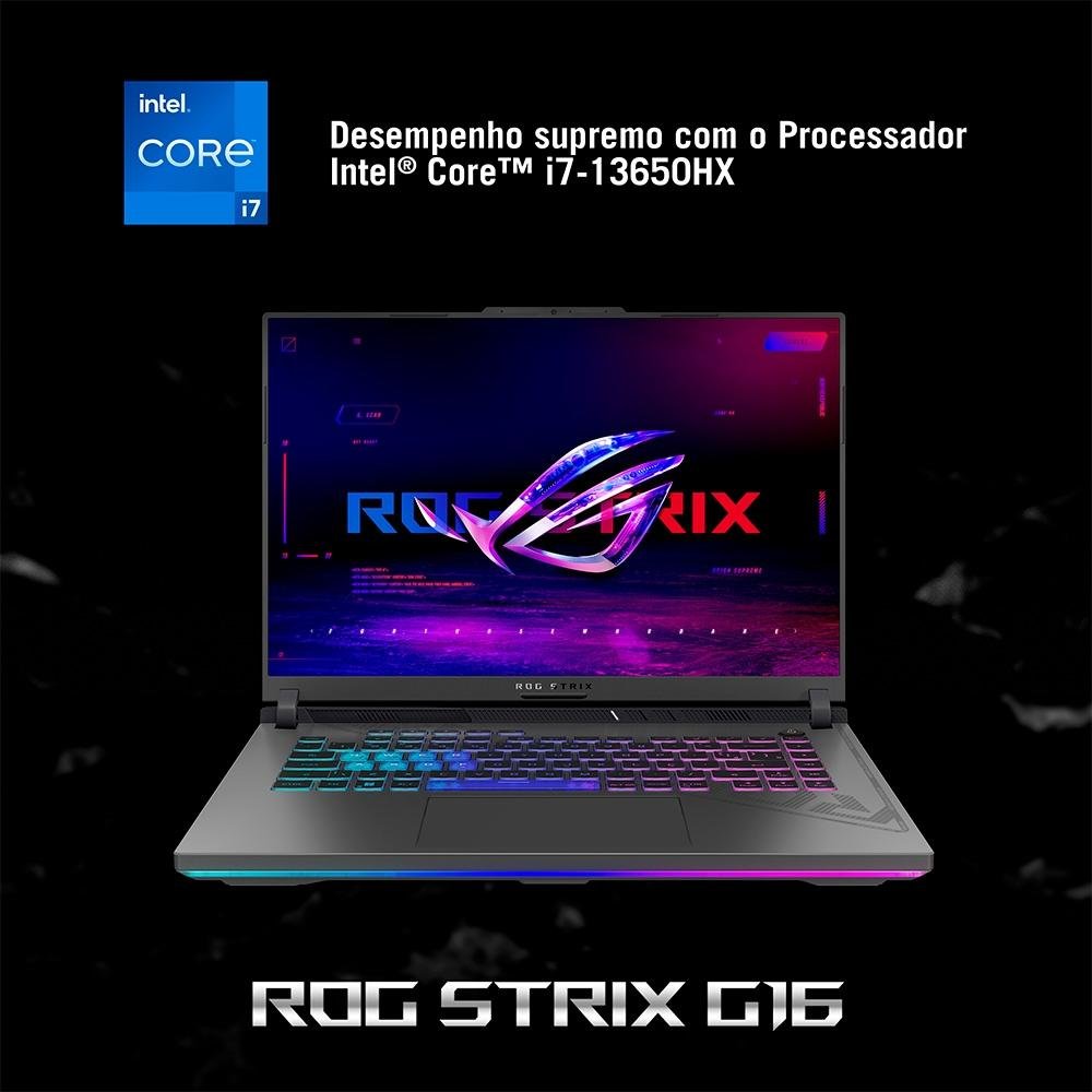 Notebook Gamer ASUS Rog Strix G16 Intel Core I7, 8gb Ram, GeForce Rtx 4050, Ssd 512gb, 16" Fhd, 165hz, Keepos, Eclipse Gray - G614ju-N3367