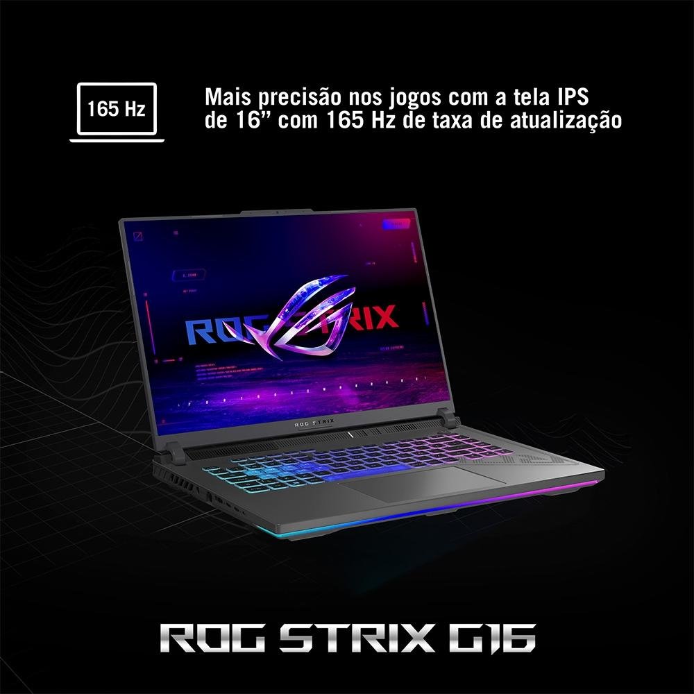Notebook Gamer ASUS Rog Strix G16 Intel Core I7, 8gb Ram, GeForce Rtx 4050, Ssd 512gb, 16" Fhd, 165hz, Keepos, Eclipse Gray - G614ju-N3367