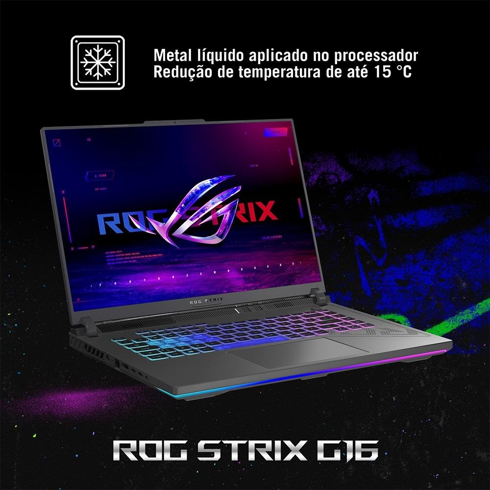 Notebook Gamer ASUS Rog Strix G16 Intel Core I7, 8gb Ram, GeForce Rtx 4050, Ssd 512gb, 16" Fhd, 165hz, Keepos, Eclipse Gray - G614ju-N3367