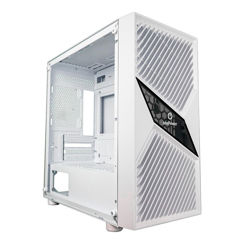 Gabinete Gamer ONE POWER Fractal, Mid Tower, M-ATX, Lateral em Vidro Temperado, Sem FANs, Branco - CC-201W