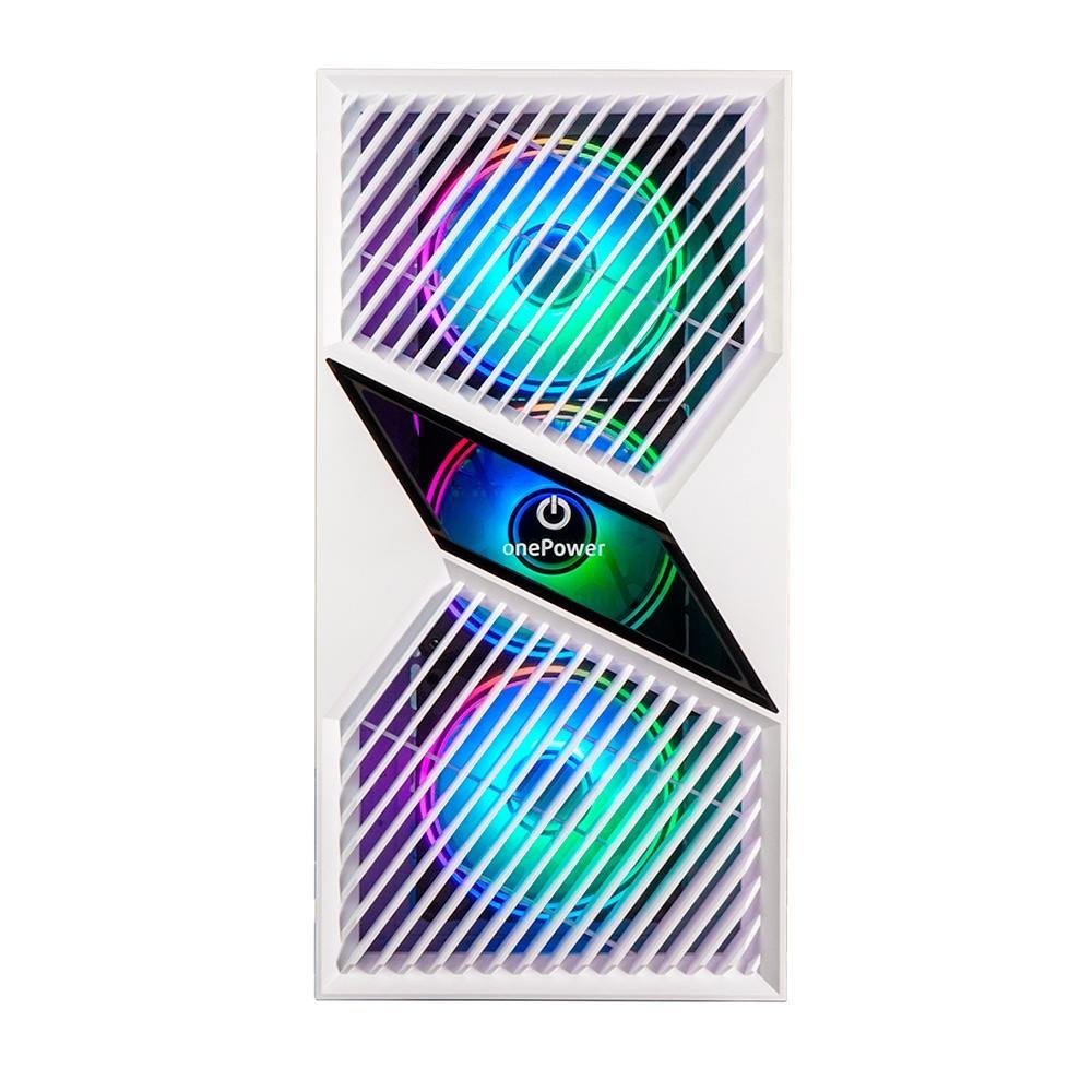 Gabinete Gamer ONE POWER Fractal, Mid Tower, M-ATX, Lateral em Vidro Temperado, Sem FANs, Branco - CC-201W