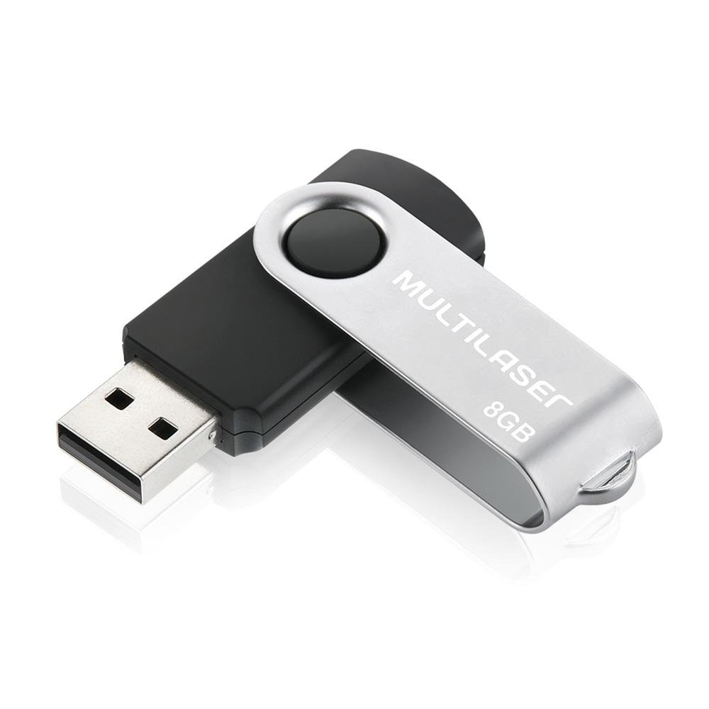 Pen Drive 8GB Multi Twist, USB 2.0, Preto e Prata - PD587