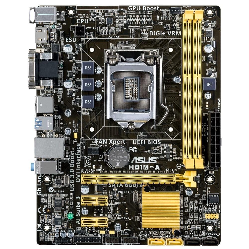 Placa-Mãe ASUS p/ Intel LGA 1150 mATX H81M-A/BR, 2xDDR3 HDMI/DVI/VGA, 5X Protection, USB3.0, SATA 6GB/s, Rede Gigabit, Bios UEFI Placa-Mãe ASUS p/ Intel LGA 1150 mATX H81M-A/BR, 2xDDR3 HDMI/DVI/VGA, 5X Protection, USB3.0, SATA 6GB/s, Rede Gigabit, Bios UEFI