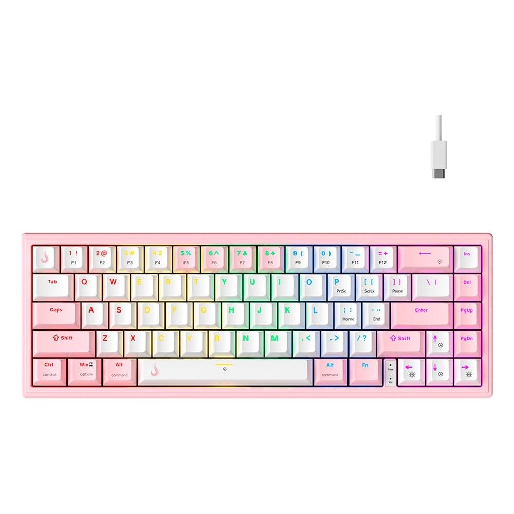 Teclado Mecânico Gamer Rise Mode GM1 Pro White and Pink, RGB, Mini (65%), Switch Outemu Brown, Branco e Rosa - RM-TCM-GM1P-WPBRO