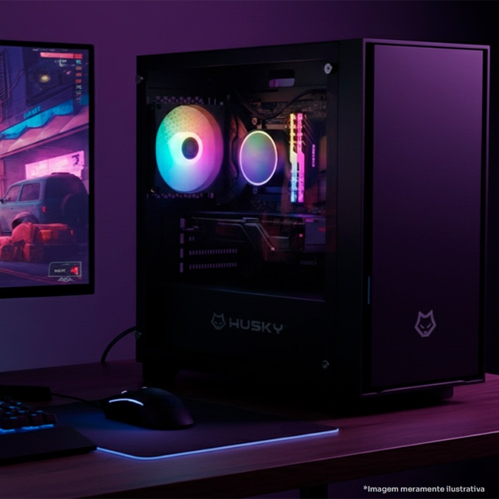 Gabinete Gamer Husky Dome 110, Mid Tower, ATX, Lateral em Vidro, Sem FANs, Preto - HGN110PT Gabinete Gamer Husky Dome 110, Mid Tower, ATX, Lateral em Vidro, Sem FANs, Preto - HGN110PT