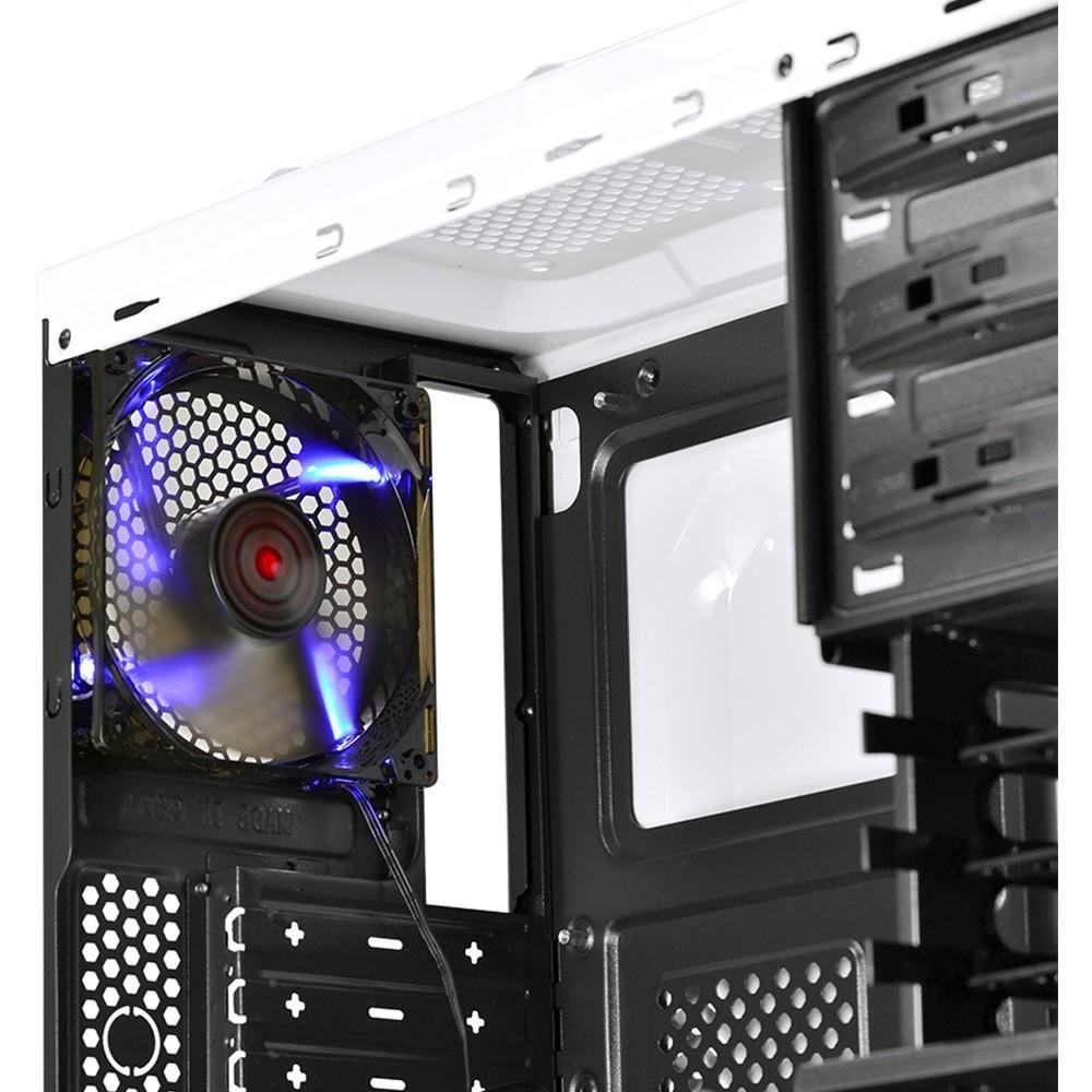 Gabinete Gamer PCYES mid-tower Rhino Branco com  3 fans LED Azul Lateral em acrílico – RHINOBCOAZ3FCA