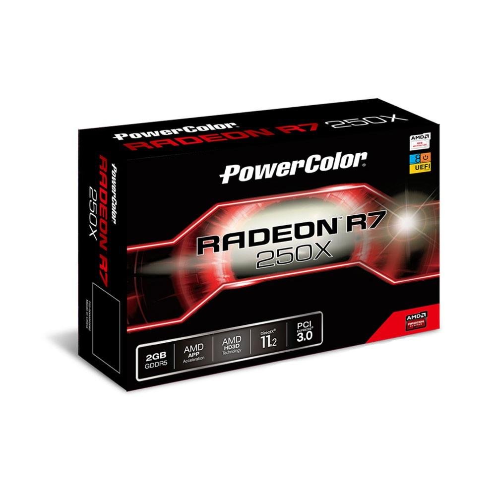 Placa de Video VGA Power Color AMD Radeon R7 250X 2GB GDDR5 128 Bits PCI 3.0 - AXR7 2GBD5-HE Placa de Video VGA Power Color AMD Radeon R7 250X 2GB GDDR5 128 Bits PCI 3.0 - AXR7 2GBD5-HE