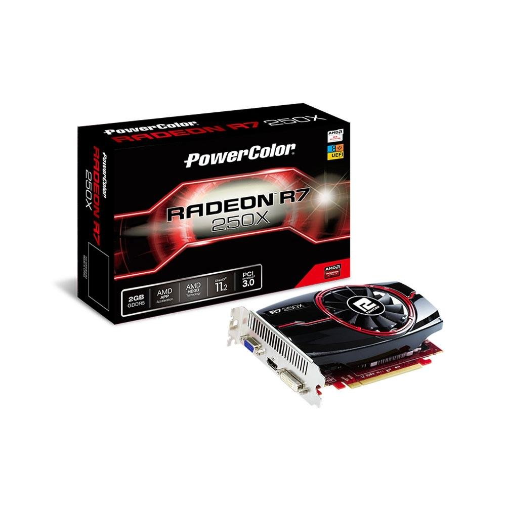 Placa de Video VGA Power Color AMD Radeon R7 250X 2GB GDDR5 128 Bits PCI 3.0 - AXR7 2GBD5-HE Placa de Video VGA Power Color AMD Radeon R7 250X 2GB GDDR5 128 Bits PCI 3.0 - AXR7 2GBD5-HE