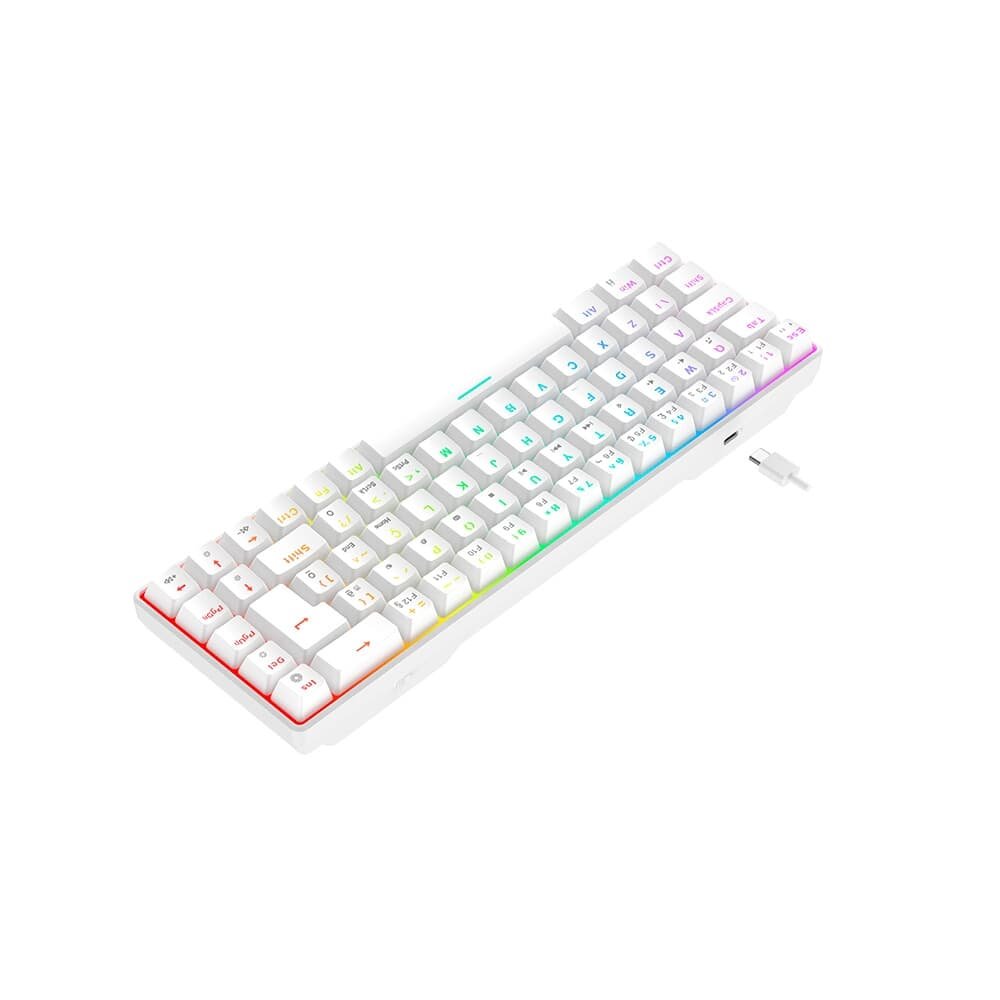 Teclado Mecânico Gamer Hyrax Thunder Pro, Switch Huano Vermelho, RGB, Layout 65%, USB-C, ABNT2, Branco - HCK65W-RED-RGB