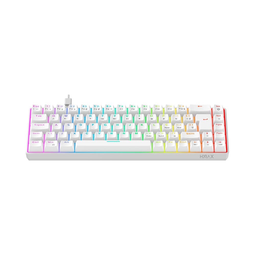 Teclado Mecânico Gamer Hyrax Thunder Pro, Switch Huano Vermelho, RGB, Layout 65%, USB-C, ABNT2, Branco - HCK65W-RED-RGB