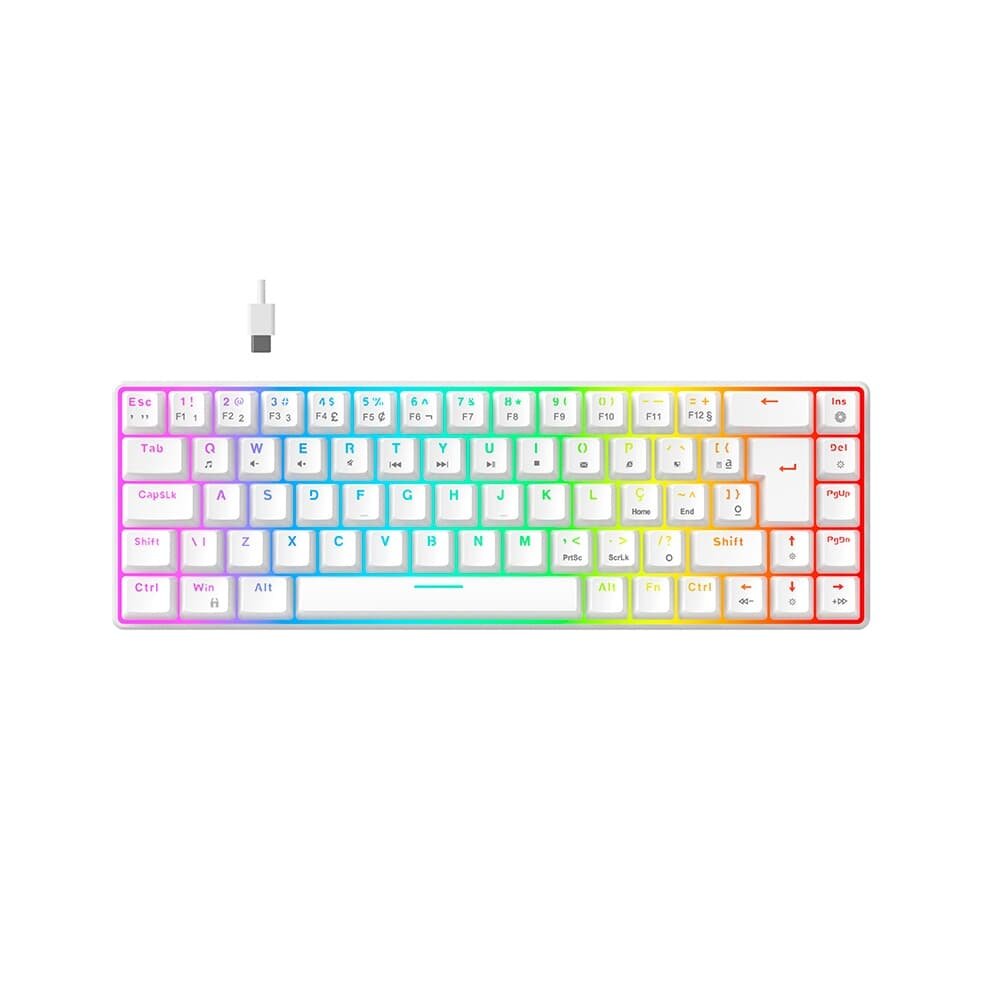 Teclado Mecânico Gamer Hyrax Thunder Pro, Switch Huano Vermelho, RGB, Layout 65%, USB-C, ABNT2, Branco - HCK65W-RED-RGB