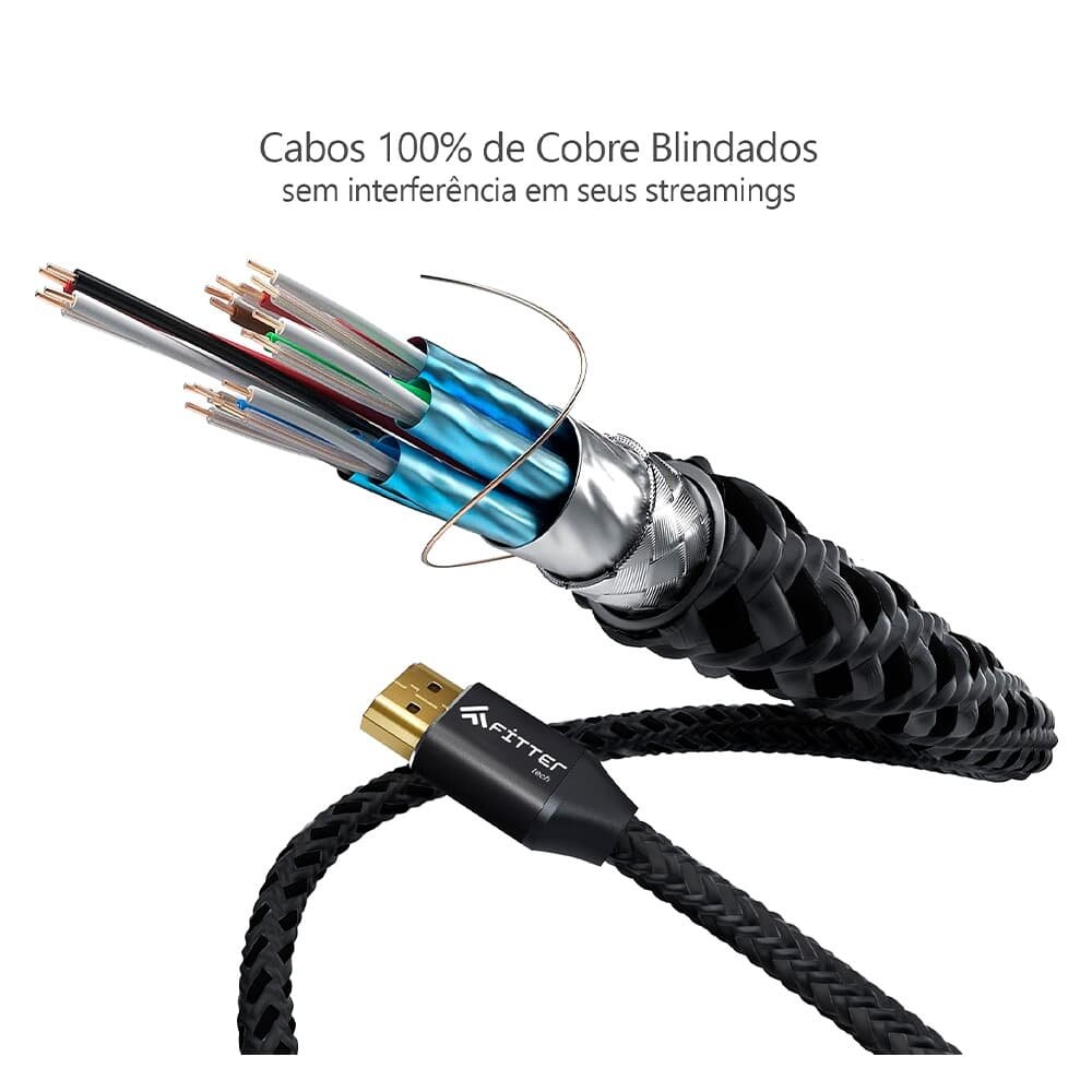 Cabo HDMI 2.1 Fitter, UHDTV 8K, 2 Metros, 48Gbps, 3D, Ready, 144Hz, 4k, Função CEC-ARC, Preto - FHB2 Cabo HDMI 2.1 Fitter, UHDTV 8K, 2 Metros, 48Gbps, 3D, Ready, 144Hz, 4k, Função CEC-ARC, Preto - FHB2