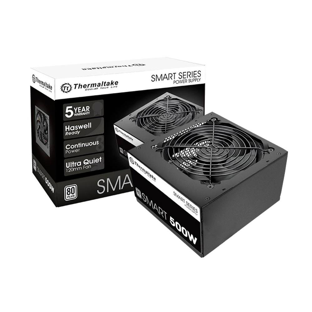 Fonte Thermaltake Smart Series, 500W, 80 Plus White, PFC Ativo, Com Cabos, Preto - PS-SPD-0500NPCW Fonte Thermaltake Smart Series, 500W, 80 Plus White, PFC Ativo, Com Cabos, Preto - PS-SPD-0500NPCW