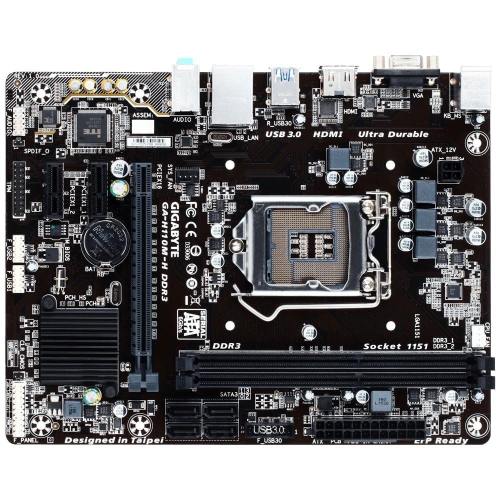 Placa-Mãe Gigabyte GA-H110M-H, Intel LGA 1151, mATX, DDR3 Placa-Mãe Gigabyte GA-H110M-H, Intel LGA 1151, mATX, DDR3