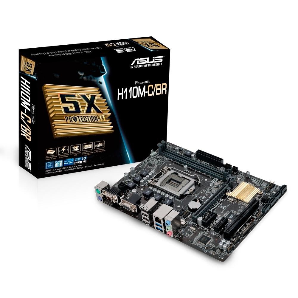 Placa-Mãe Asus H110M-C/BR, Intel LGA 1151, mATX, DDR4 Placa-Mãe Asus H110M-C/BR, Intel LGA 1151, mATX, DDR4