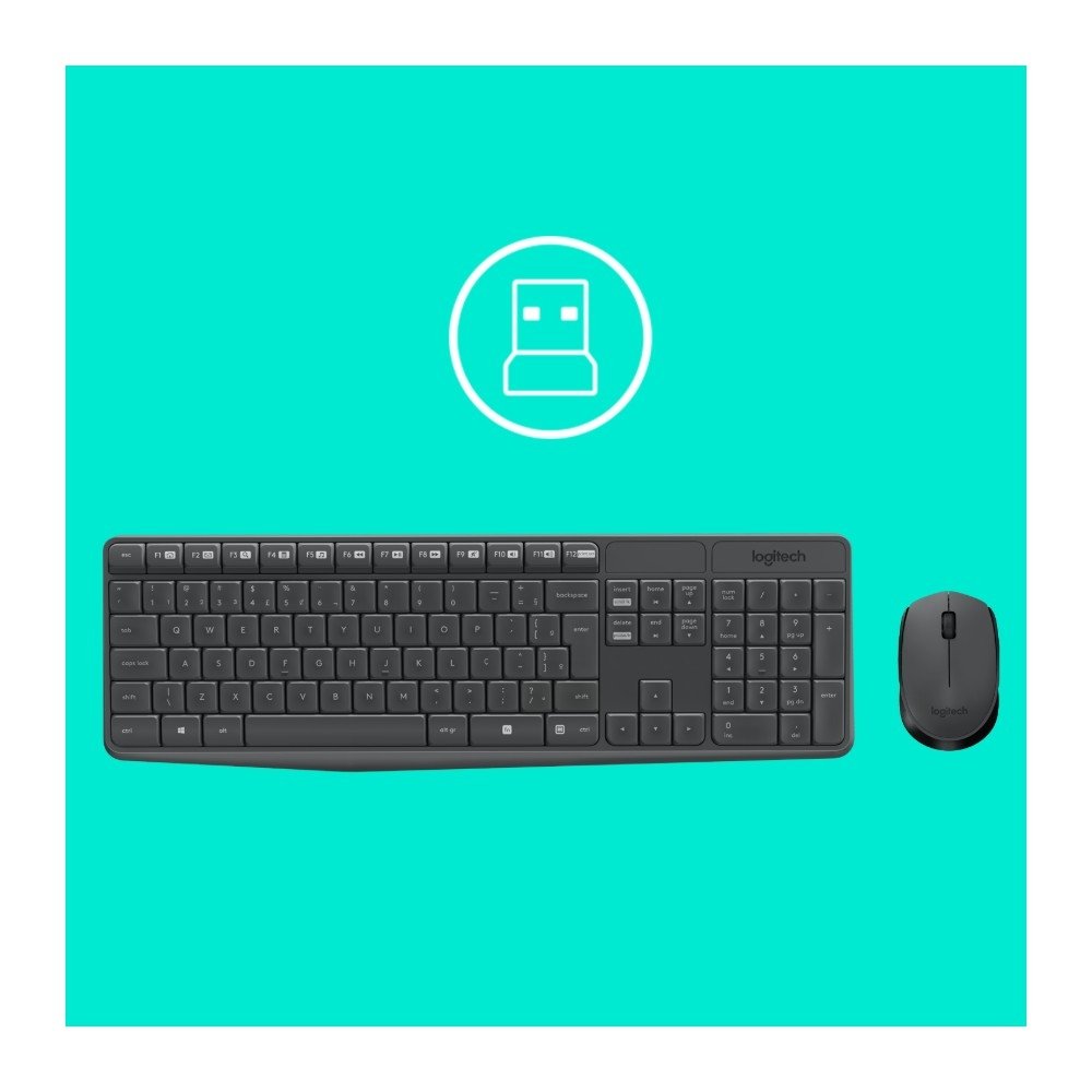 Combo Teclado e Mouse sem fio Logitech MK235 com Conexão USB, Pilhas Inclusas e Layout ABNT2 - 920-007903