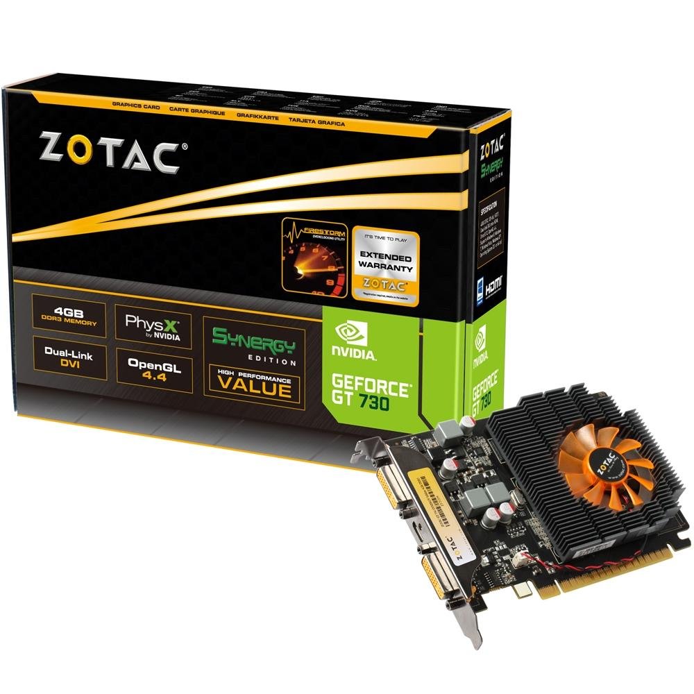 Placa de Vídeo VGA NVIDIA Zotac GEFORCE GT 730 4GB DDR3 128Bits 1066MHZ DVI/Mini HDMI ZT-71109-10L Placa de Vídeo VGA NVIDIA Zotac GEFORCE GT 730 4GB DDR3 128Bits 1066MHZ DVI/Mini HDMI ZT-71109-10L