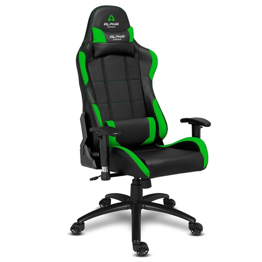 Cadeira Gamer Alpha Gamer Vega, Até 130Kg, Cilindro de Gás 4, Braço Ajustável, Preto e Verde - view 2