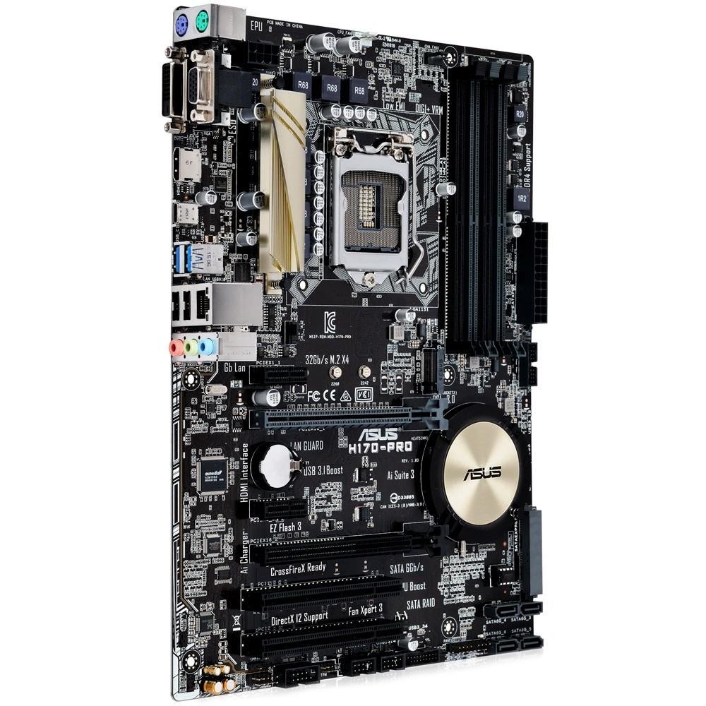 Placa-Mãe ASUS p/ Intel LGA 1151 ATX H170-PRO,4x DDR4,USB3.0 tipo C,Áudio Gamer,CFX,USB3.0 Frontal,M.2,Sata Express,VGA/DVI/HDMI