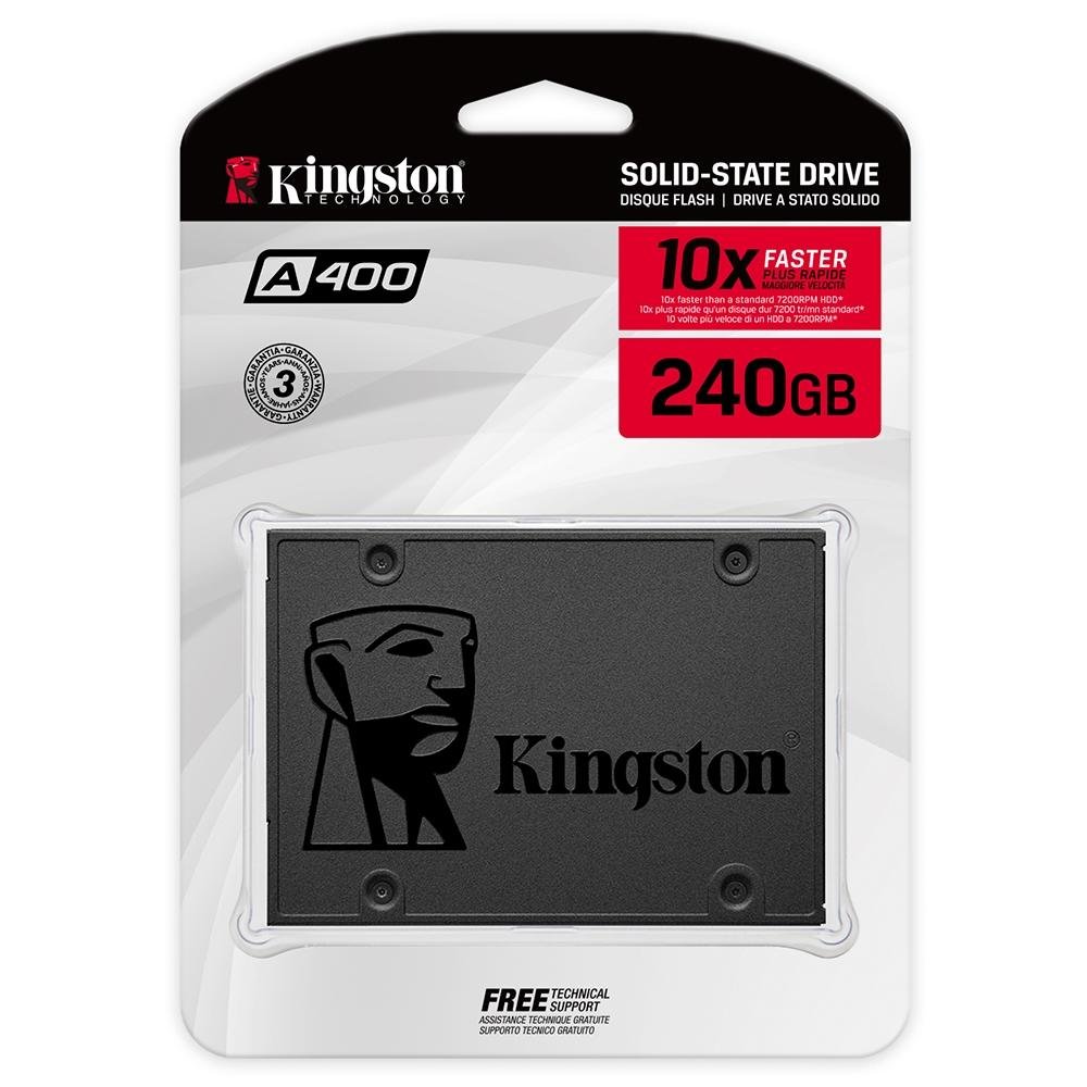 SSD Kingston A400, 240GB, SATA III, 2.5", Leitura: 500MB/s, Gravação: 350MB/s, Preto - SA400S37/240G